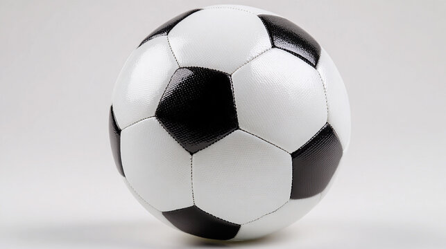 Classic black and white soccer ball on a plain background