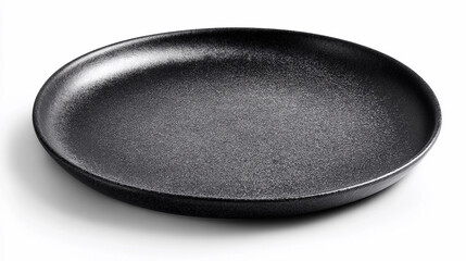 Black round plate with a smooth surface for serving food
