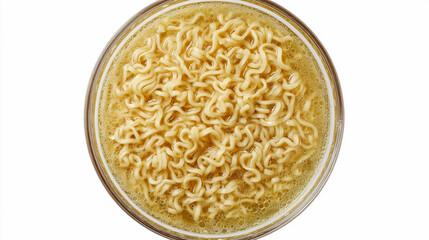 Popular instant noodles cooking in hot broth in a clear bowl