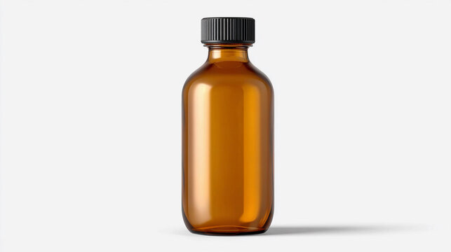 Simple brown glass bottle with a black cap for various uses