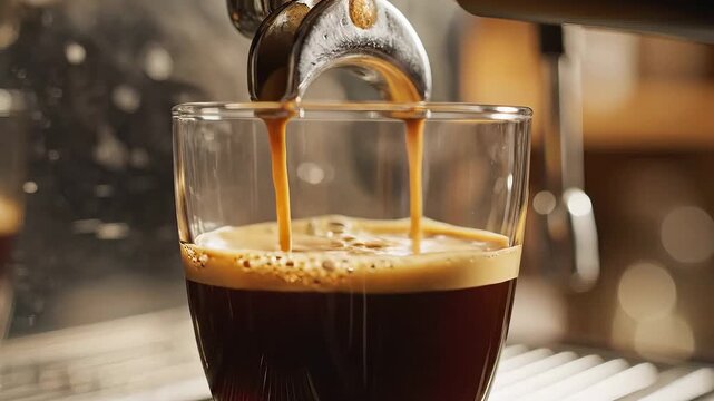 Espresso Extraction A CloseUp of Coffee Pouring into a Glass.