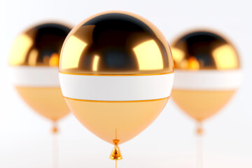 Black balloons with metallic ribbons reflecting light on a glossy surface, creating a modern and upscale atmosphere for celebrations and events