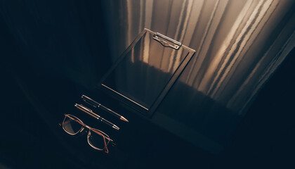 Sleek clipboard and pens for professional planning and elegant design, great for creative projects, business presentations, and modern office aesthetics