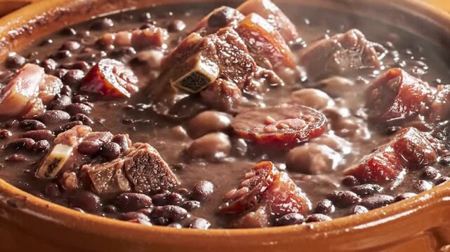 Steaming Hot and Delicious Brazilian Feijoada: A Close-Up