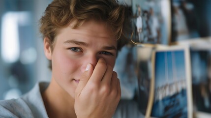 A person recovering from grief sorting through old photographs in a softly lit room, pausing with both tears and smiles as they begin emotional healing — gentle recovery, personal reflection, and