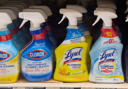 Clorox and Lysol Cleaning Sprays on Store Shelf