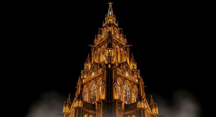 Night view of gothic architecture church building exterior