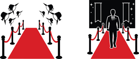 Red carpet events with crowds and a person walking into the spotlight