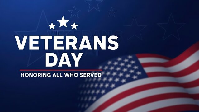 Veterans day tribute with patriotic flag and stars on blue background - Powered by Adobe
