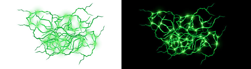 PNG image of Green energy bursts and lightning effects create a vibrant and electrifying visual perfect for science technology and fantasy designs on transparent background