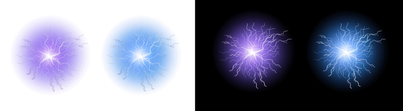 PNG image of&nbsp;Four vibrant energy orbs with lightning bolts showcase power and dynamic energy for science fantasy or technology themed projects on transparent background