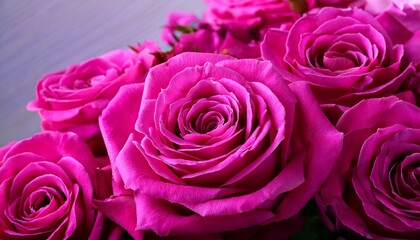 Bouquet Of Fuchsia Roses Flowers Close Up Background
