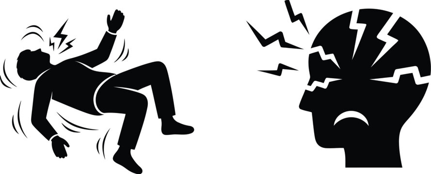 Person collapsing and a fractured head icon representing mental breakdown