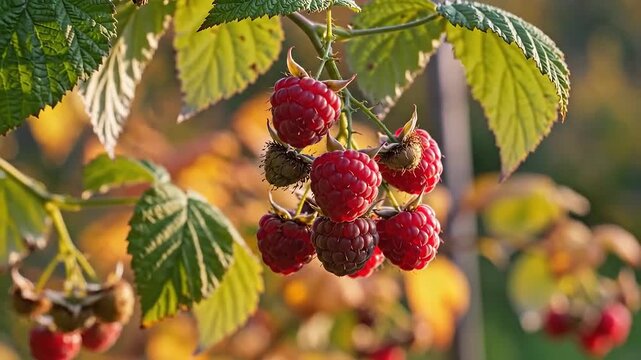 Ripe Raspberries on the Branch A CloseUp View of Natures Bounty.