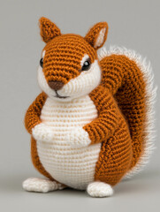 A Crochet Squirrel Craft, displayed against a simple background, capturing the intricate details of the handcrafted item. The squirrel is posed in a cute and adorable stance