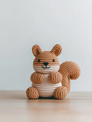 A detailed shot of a crocheted squirrel