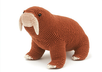 A handmade knitted walrus doll, perfect for toy lovers. This unique, creative, crafted toy features a friendly design