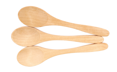 Set empty wooden spoon isolated on white background, top view