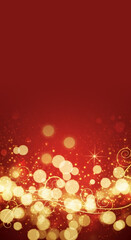 Obraz premium Festive red background with golden bokeh lights and elegant swirling patterns. Christian Christmas holiday concept for celebration and spiritual events.