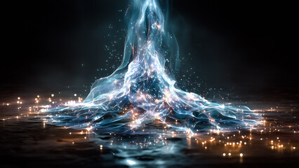 Mystical Energy: An ethereal display of radiant energy erupts from below, illuminating the surrounding area with a captivating and otherworldly luminescence. 