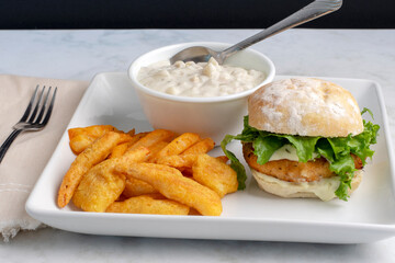 salmon burger with clam chowder,