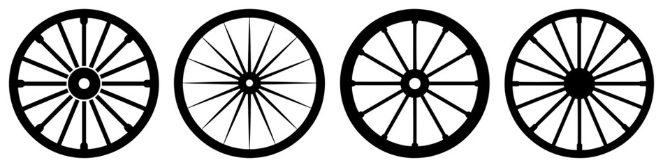 Antique Wagon Wheel Spokes Collection Vintage Cart Wheels Monochrome Vector Set © Tomas