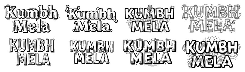 Kumbh Mela Lettering Set Collection of Vintage Hindu Festival Typography and Logotypes