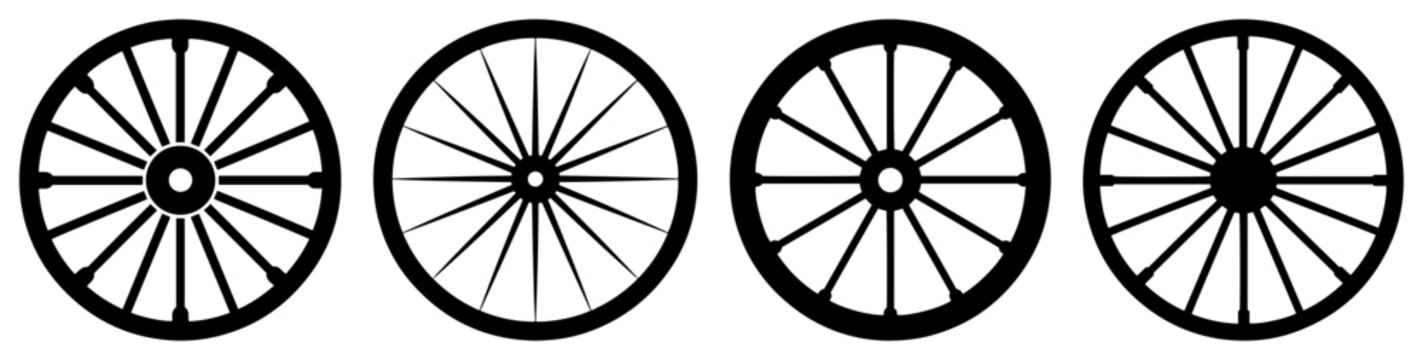 Antique Wagon Wheel Spokes Collection Vintage Cart Wheels Monochrome Vector Set