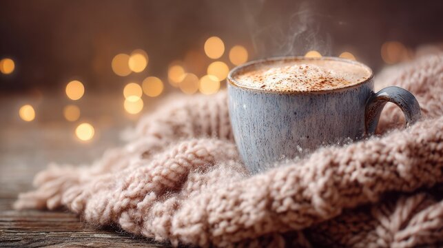 Enjoying a Warm Chai Latte on a Cozy Autumn Day With Soft Lighting and Blurred Background