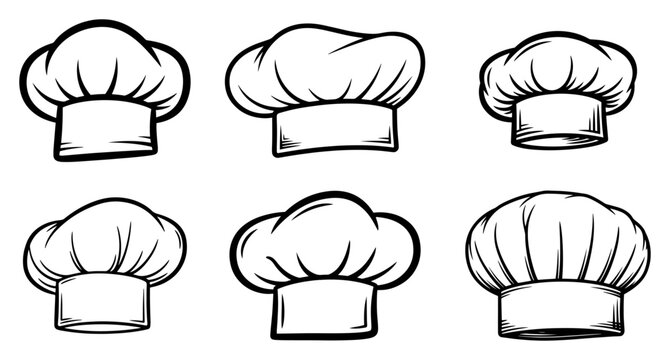 Chef Hat Toque Collection Culinary Cooking Caps Hand Drawn Outline Vector Set