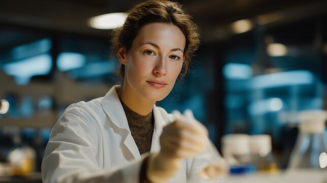 A cleaning product developer analyzing the pH of eco-friendly detergents, comparing foam levels and gentleness on a sleek lab bench — sustainable product testing, green chemistry, and home-care
