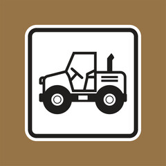 Black and White Simple Illustration of a Tractor on a Brown Background