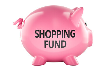Shopping fund, pink piggy bank. 3D rendering