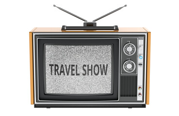 Travel Show concept with retro television. 3D rendering