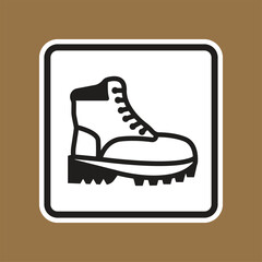 Single Black Safety Boot Icon on Brown Square Background for Signage