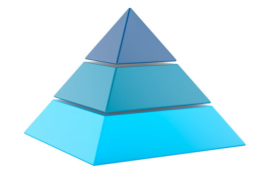 Three level pyramid infographic blocks blue shades. 3D rendering