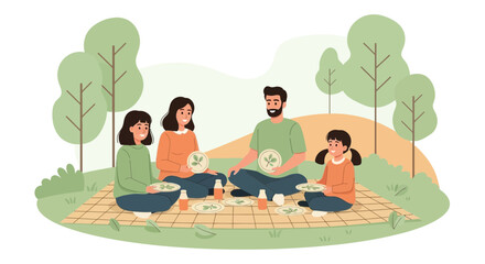 Happy family enjoying picnic in the park with healthy food and quality time together outdoors