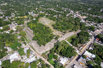 Aerial Drone View of Kinich Kakm&oacute; Mayan Pyramid in Izamal, Yucat&aacute;n