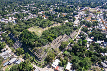 Aerial Drone View of Kinich Kakmó Mayan Pyramid in Izamal, Yucatán