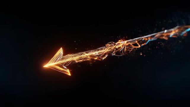 Futuristic glowing arrow flying through dark space with electric energy trails and fire sparks