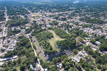 Aerial Drone View of Kinich Kakmó Mayan Pyramid in Izamal, Yucatán