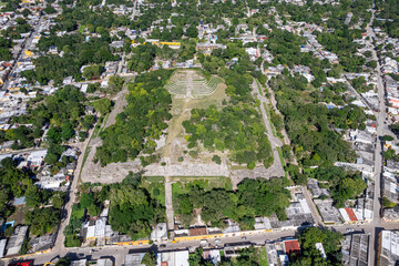 Aerial Drone View of Kinich Kakm&oacute; Mayan Pyramid in Izamal, Yucat&aacute;n