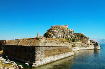 Picturesque view of Old Fortress Paleo Frourio. Kerkyra Sity, Corfu island, Greece.