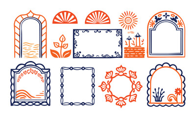 A vector illustration of a vintage Christmas design set featuring decorative frames, labels, and ornamental borders