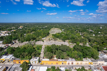 Aerial Drone View of Kinich Kakm&oacute; Mayan Pyramid in Izamal, Yucat&aacute;n