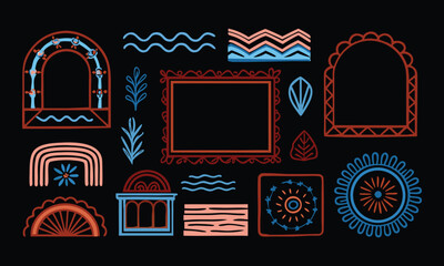 Vintage colorful floral design vector ornament frame border pattern for traditional Thai style window decoration in Thailand