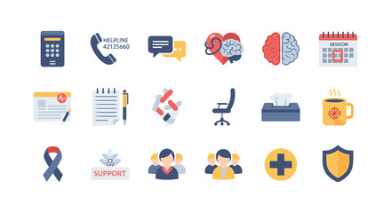 Mental health and workplace: icons for support and communication