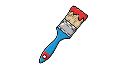 Colorful paintbrush with red dripping paint on white background