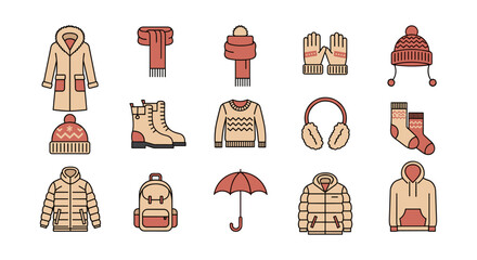 Cozy winter fashion icons featuring outerwear, accessories, and warm clothing essentials