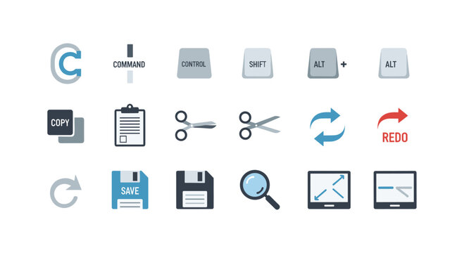 Essential computer keyboard shortcuts and icons for productivity